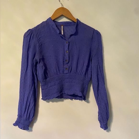 Free People Cropped Chiffon Textured Top - Picture 1 of 5